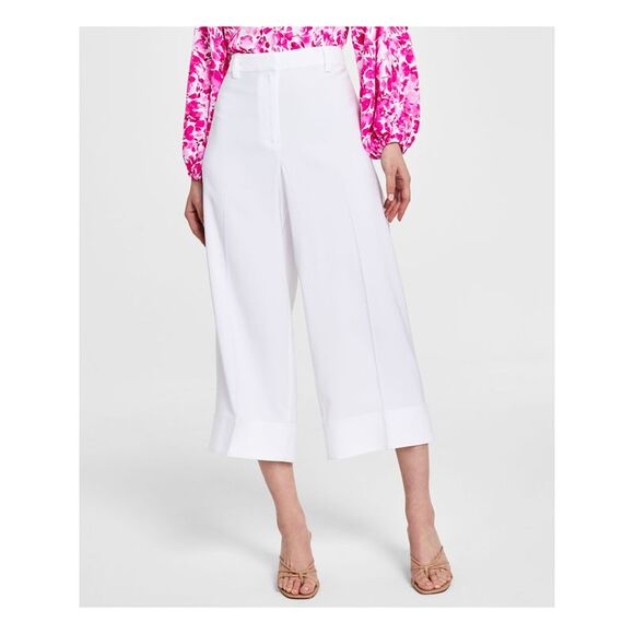 VINCE CAMUTO Pants - VINCE CAMUTO Womens White Permanent Cuff Cropped Wear To Work Wide Leg Pants 0